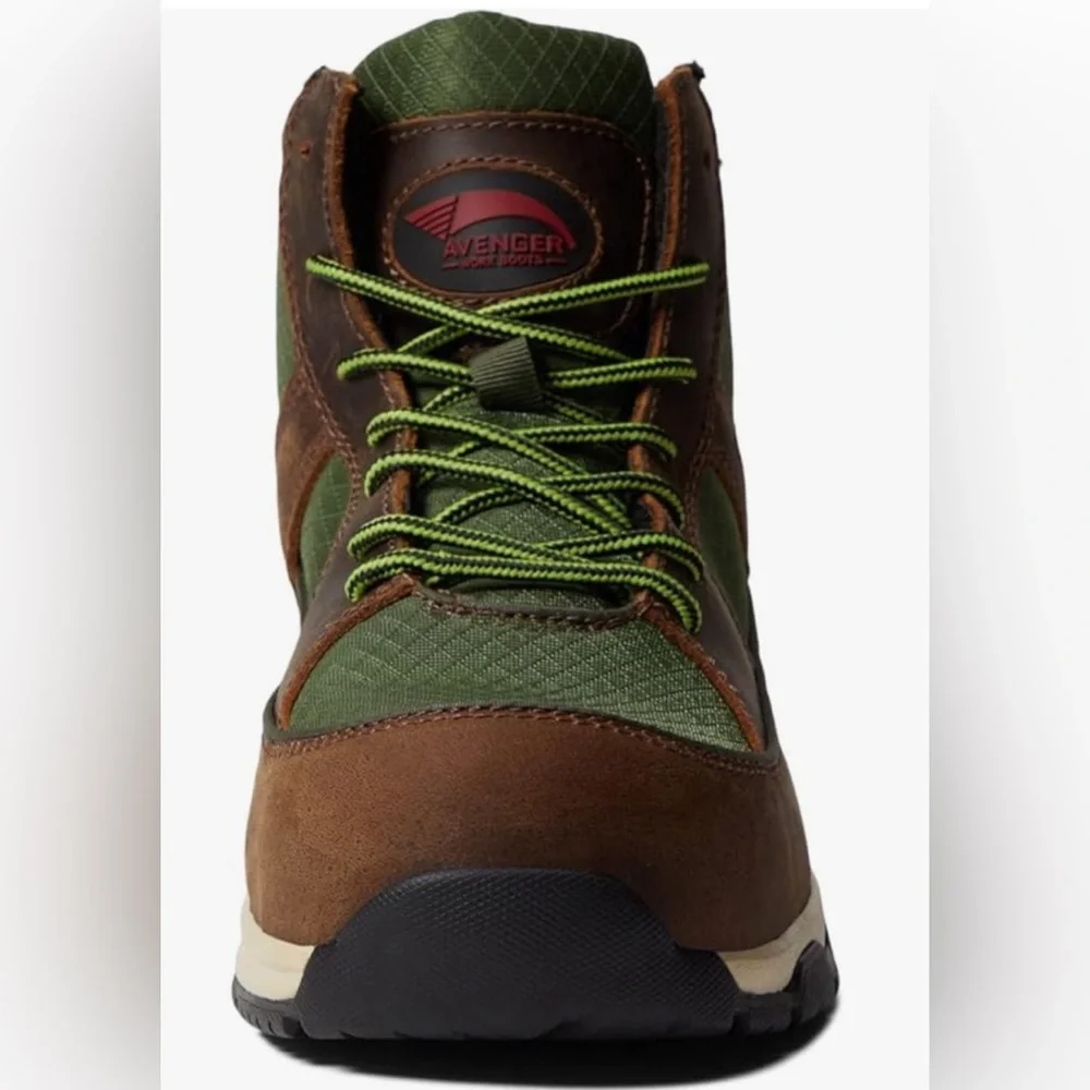 Avenger Work Boot - Edge Mid Brown/Green Metal Free Carbon Safety Toe US 10 1/2M